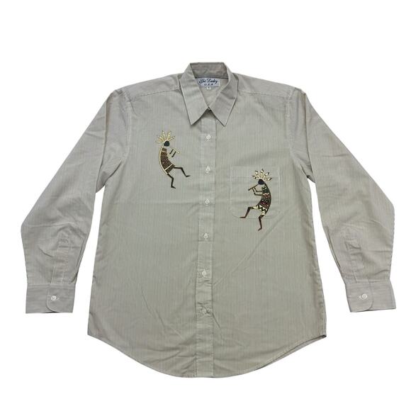 Vintage Kokopelli Shirt Womens Small S Beige Striped Get Lucky Long Sleeve - Picture 1 of 12